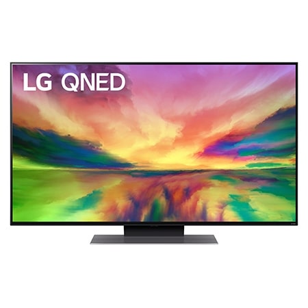 Een vooraanzicht van de LG QNED TV met invulbeeld en productlogo op