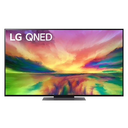 Een vooraanzicht van de LG QNED TV met invulbeeld en productlogo op