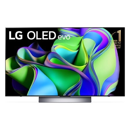 Widok z przodu telewizora LG OLED evo, napis Od 10 lat telewizor OLED nr 1 na świecie oraz soundbar pod spodem. 