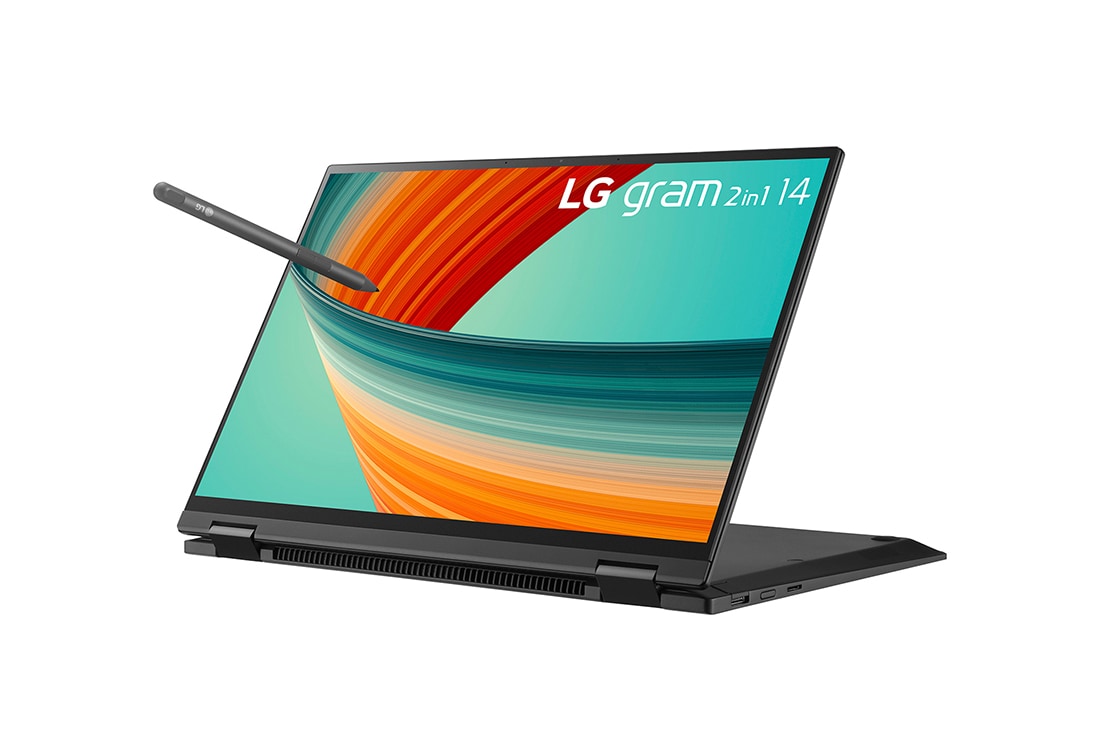 LG Laptop LG gram 2in1 14'' 2023 z dotykowym ekranem 16:10, Windows 11 Home, SSD 512GB M.2(NVME), 16GB, Intel Evo z procesorem Intel® Core™ i5 13. generacji, 14T90R, kolor czarny, 14T90R-G.AA55Y