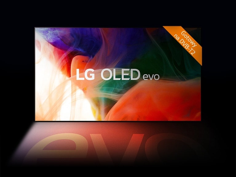 Kolorowy abstrakcyjny obraz jest wyświetlany na telewizorze LG OLED evo.
