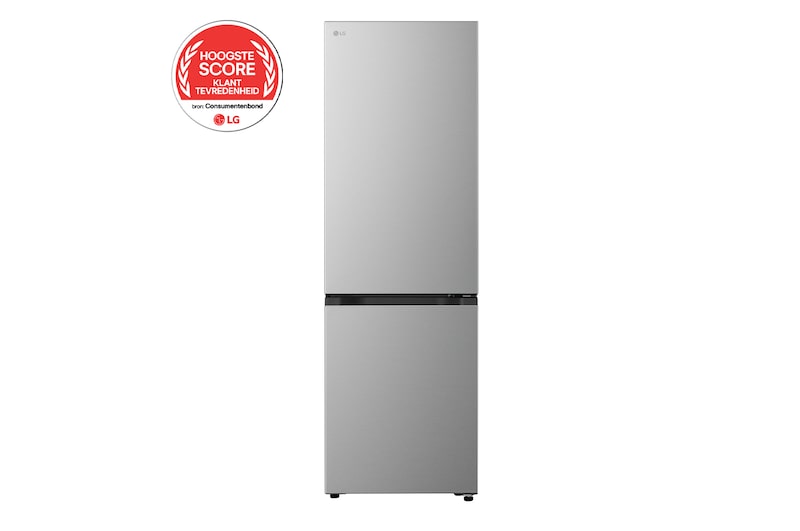Vooraanzicht van 333L Koel-vriescombinatie Zilver | Multi-Air Flow | DoorCooling+™ | LinearCooling™ | LG NL GBBS312CPY