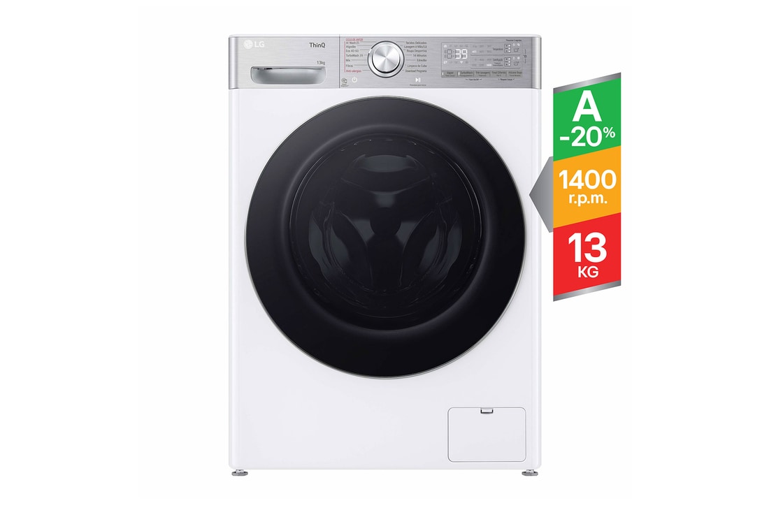 LG Máquina de lavar roupa LG F4WR9513A2W, 13 kg, eficiência energética A-20%, 1400 r.p.m., AI DD™, Steam+™, TurboWash360™, ezDispense™, branco, F4WR9513A2W