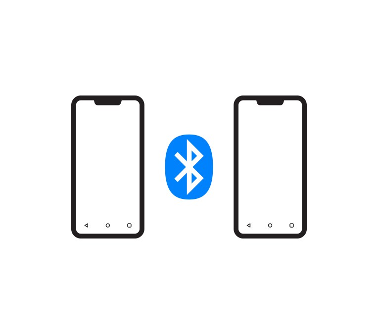 Um logo Bluetooth entre dois smartphones.