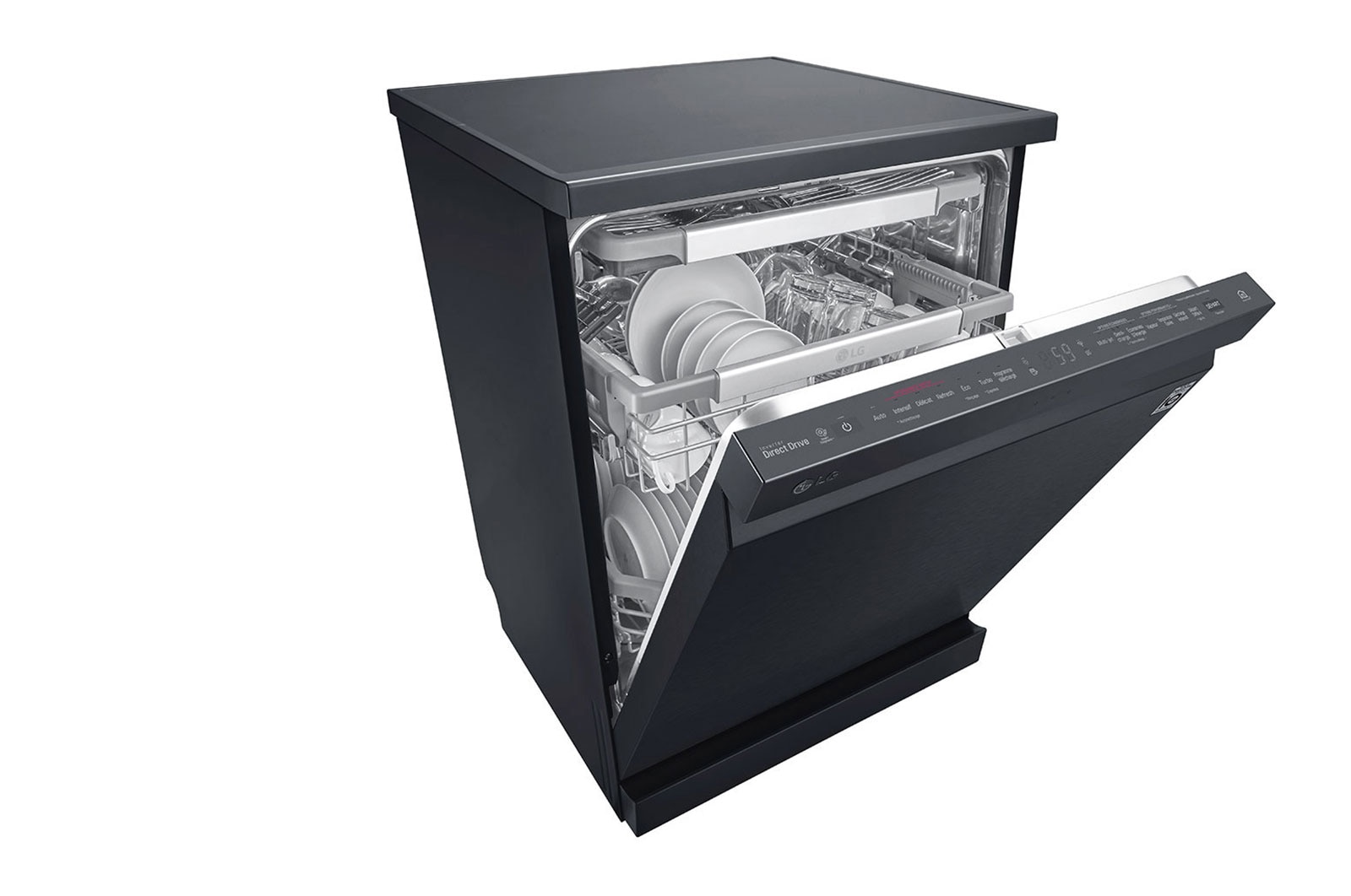 LG Máquina de lavar loiça LG DF425HMS, QuadWash™, 3 cestos reguláveis, eficiência energética D, TrueSteam™, abertura de porta automática, preto mate, DF425HMS