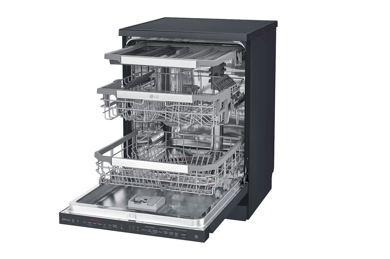 LG Máquina de lavar loiça LG DF425HMS, QuadWash™, 3 cestos reguláveis, eficiência energética D, TrueSteam™, abertura de porta automática, preto mate, DF425HMS