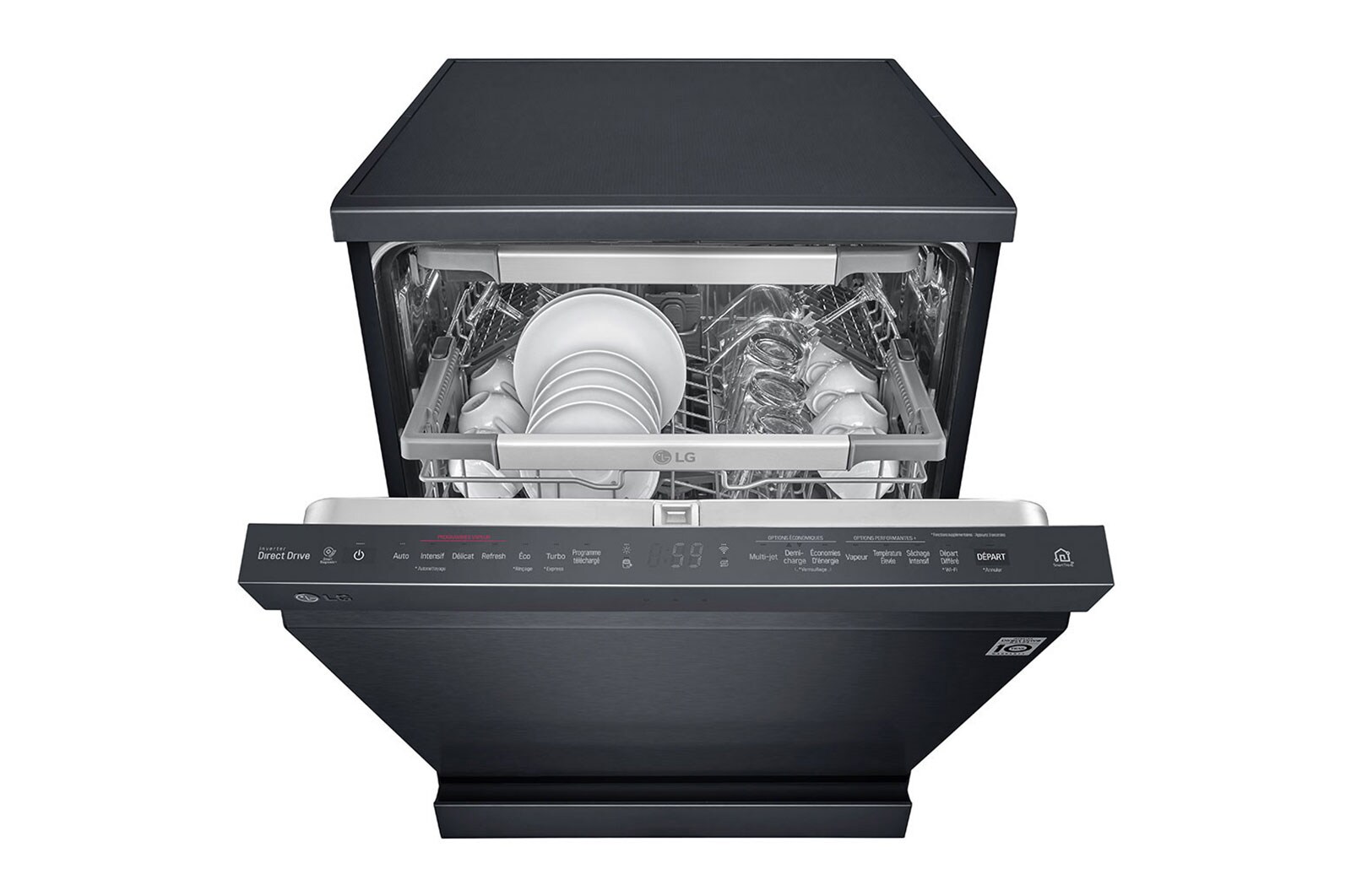 LG Máquina de lavar loiça LG DF425HMS, QuadWash™, 3 cestos reguláveis, eficiência energética D, TrueSteam™, abertura de porta automática, preto mate, DF425HMS