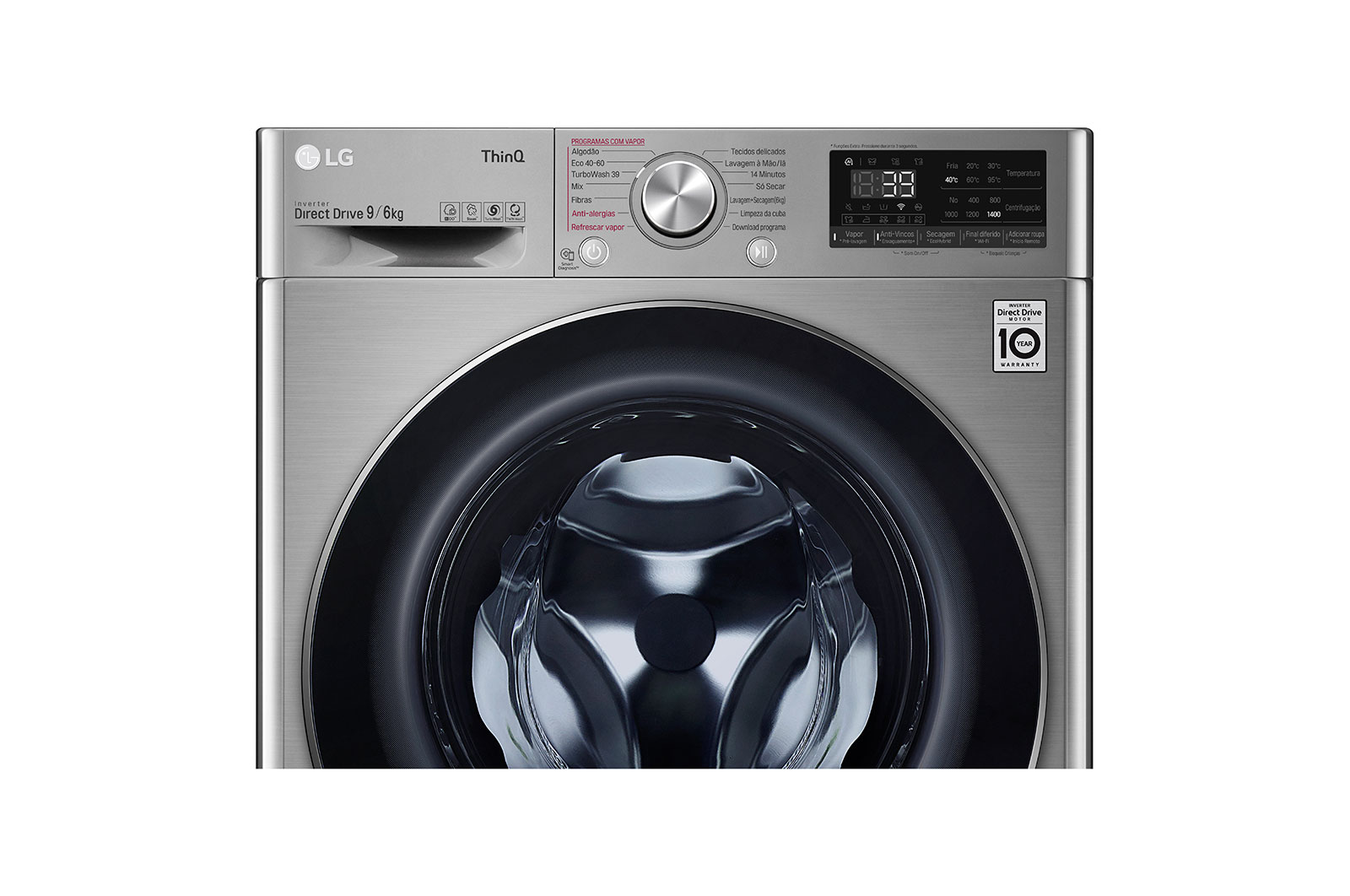 LG Máquina de lavar e secar roupa LG F4DV7009S2S, 9/6 kg, eficiência energética A/E, 1400 r.p.m., AI DD™, Steam™, TurboWash360™, EcoHybrid™, inox, F4DV7009S2S