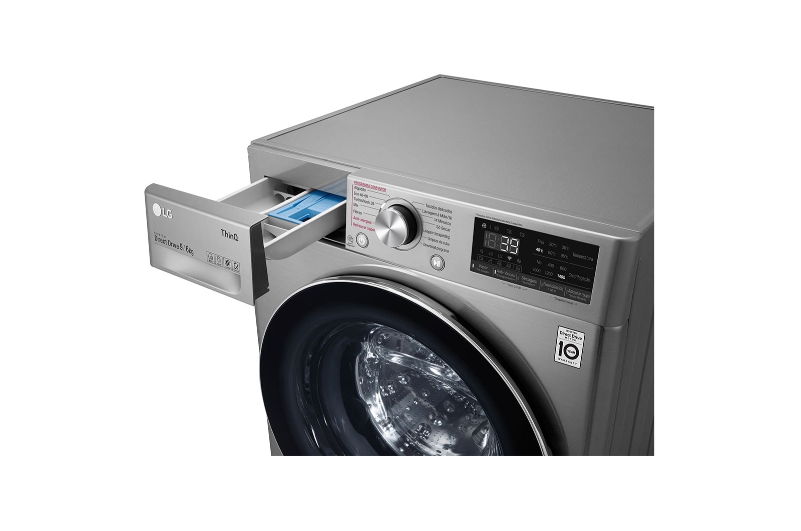 LG Máquina de lavar e secar roupa LG F4DV7009S2S, 9/6 kg, eficiência energética A/E, 1400 r.p.m., AI DD™, Steam™, TurboWash360™, EcoHybrid™, inox, F4DV7009S2S