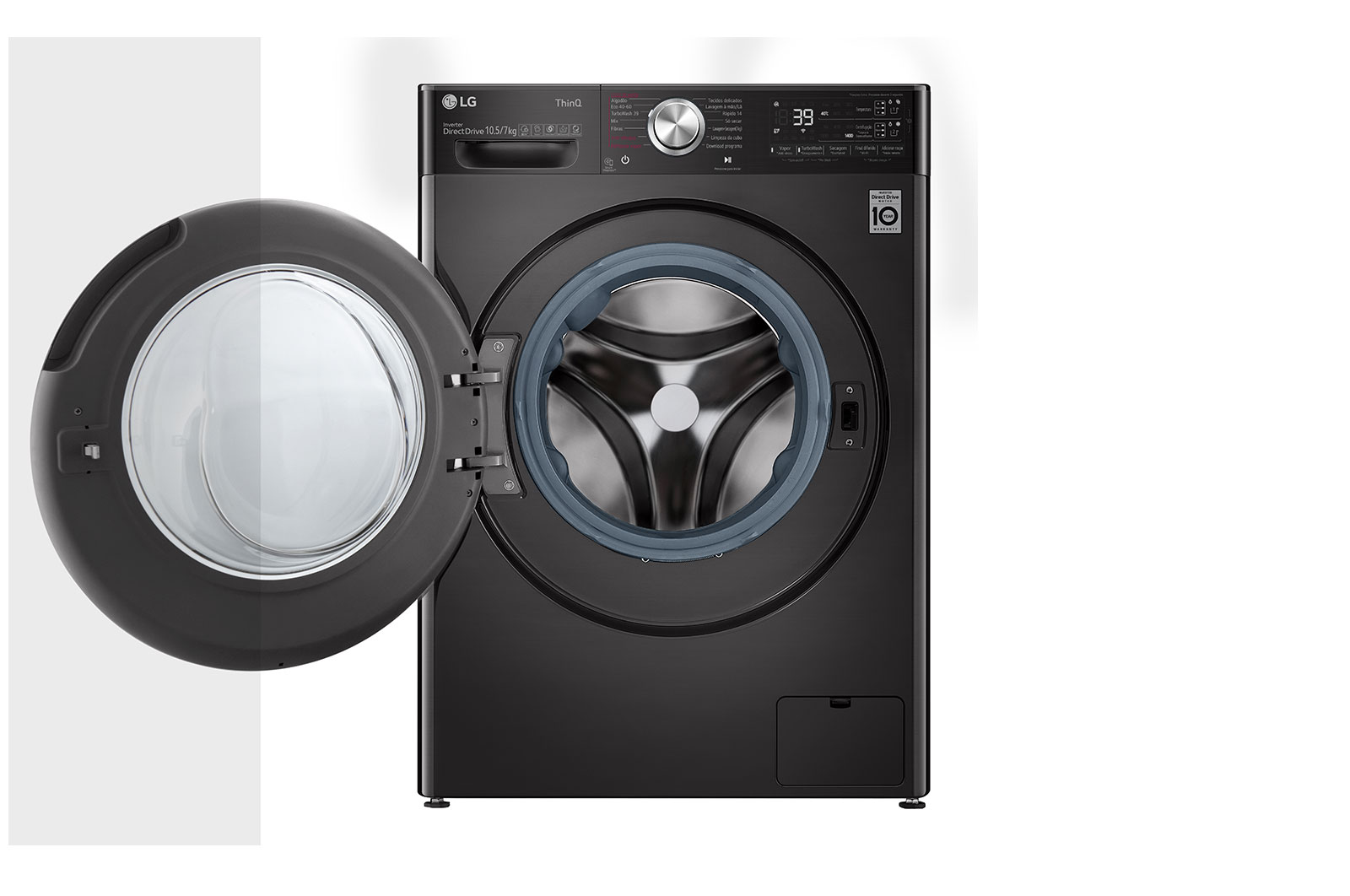 LG Máquina de lavar e secar roupa LG F4DV9510P2B, 10,5/7 kg, eficiência energética A/E, 1400 r.p.m., AI DD™, Steam+™, TurboWash360™, ezDispense™, EcoHybrid™, preto, F4DV9510P2B