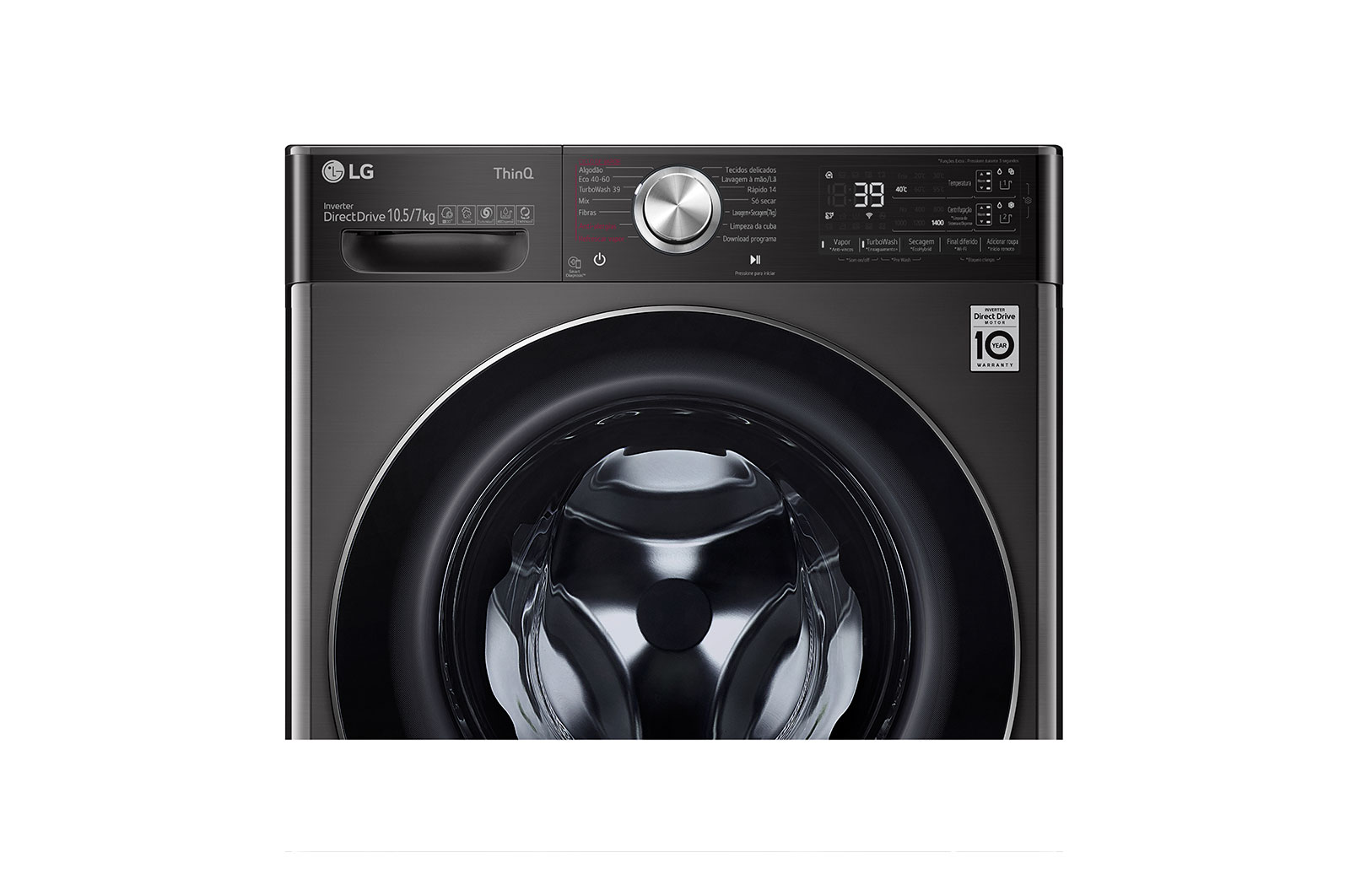 LG Máquina de lavar e secar roupa LG F4DV9510P2B, 10,5/7 kg, eficiência energética A/E, 1400 r.p.m., AI DD™, Steam+™, TurboWash360™, ezDispense™, EcoHybrid™, preto, F4DV9510P2B