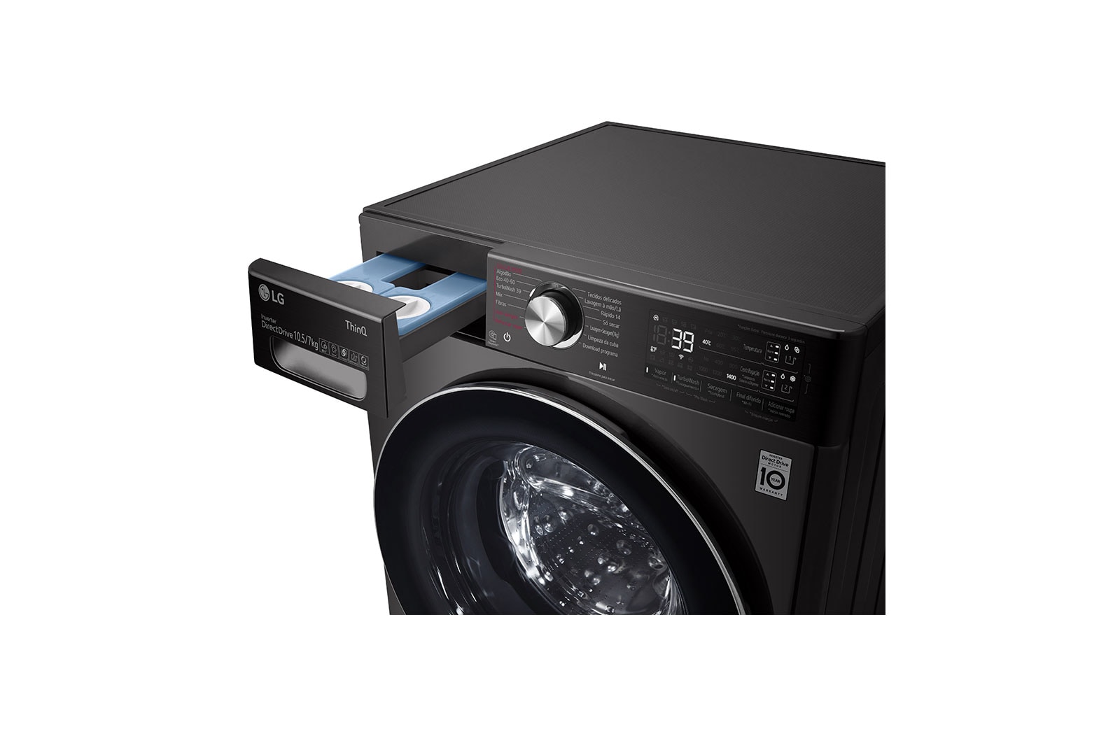 LG Máquina de lavar e secar roupa LG F4DV9510P2B, 10,5/7 kg, eficiência energética A/E, 1400 r.p.m., AI DD™, Steam+™, TurboWash360™, ezDispense™, EcoHybrid™, preto, F4DV9510P2B