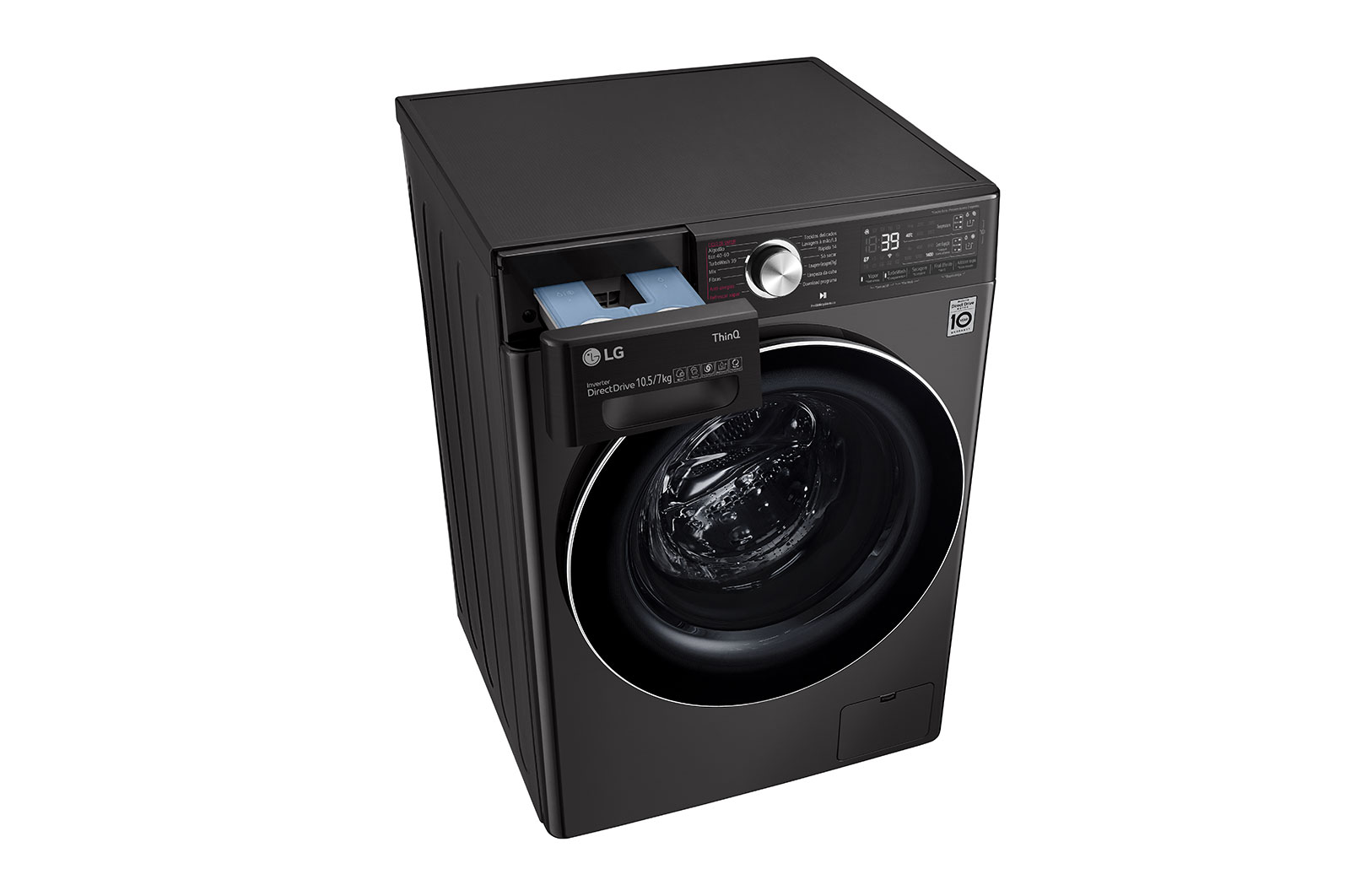 LG Máquina de lavar e secar roupa LG F4DV9510P2B, 10,5/7 kg, eficiência energética A/E, 1400 r.p.m., AI DD™, Steam+™, TurboWash360™, ezDispense™, EcoHybrid™, preto, F4DV9510P2B