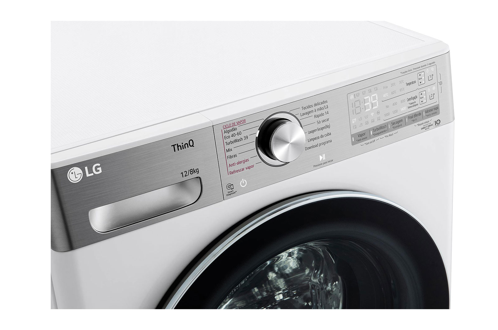 LG Máquina de lavar e secar roupa LG F4DV9512P2W, 12/8 kg, eficiência energética A/E, 1400 r.p.m., AI DD™, Steam+™, TurboWash360™, ezDispense™, EcoHybrid™, branco, F4DV9512P2W