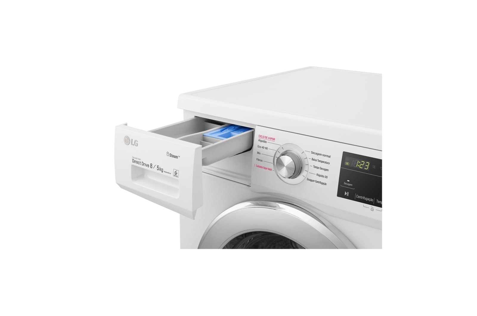 LG Máquina de lavar e secar roupa LG F4J3TG5WD, 8/5 kg, eficiência energética D/E, 1400 r.p.m., Inverter Direct Drive™, Steam™, branco, F4J3TG5WD