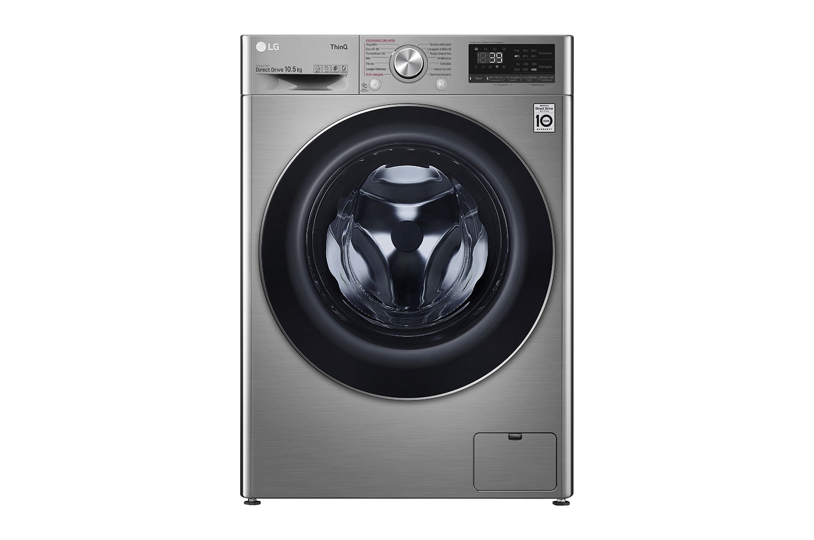 LG Máquina de lavar roupa LG F4WV7010S2S, 10,5 kg, eficiência energética A, 1400 r.p.m., AI DD™, Steam™, TurboWash360™, inox, F4WV7010S2S