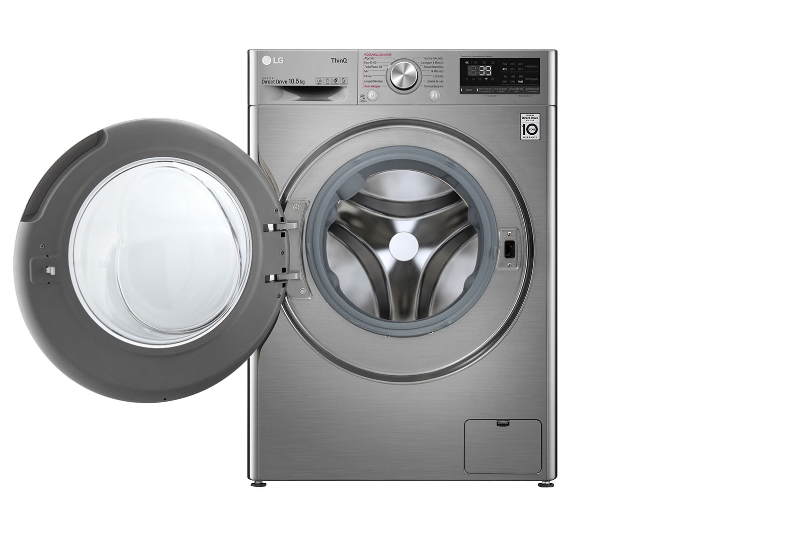 LG Máquina de lavar roupa LG F4WV7010S2S, 10,5 kg, eficiência energética A, 1400 r.p.m., AI DD™, Steam™, TurboWash360™, inox, F4WV7010S2S