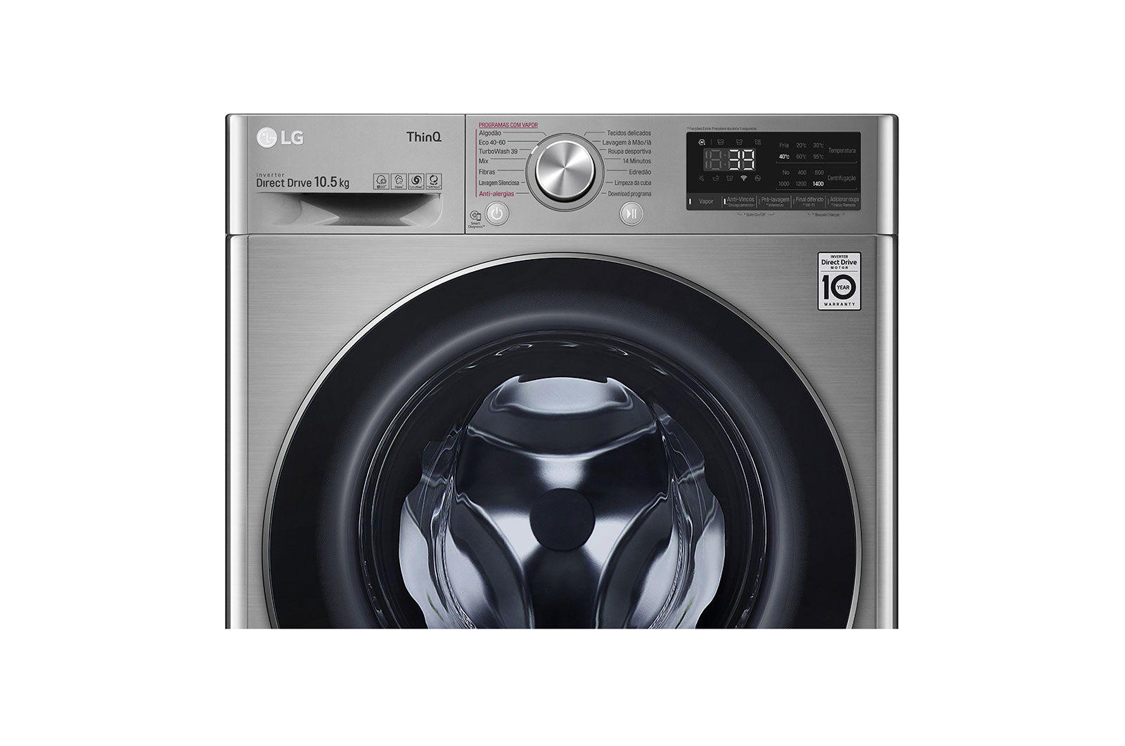 LG Máquina de lavar roupa LG F4WV7010S2S, 10,5 kg, eficiência energética A, 1400 r.p.m., AI DD™, Steam™, TurboWash360™, inox, F4WV7010S2S