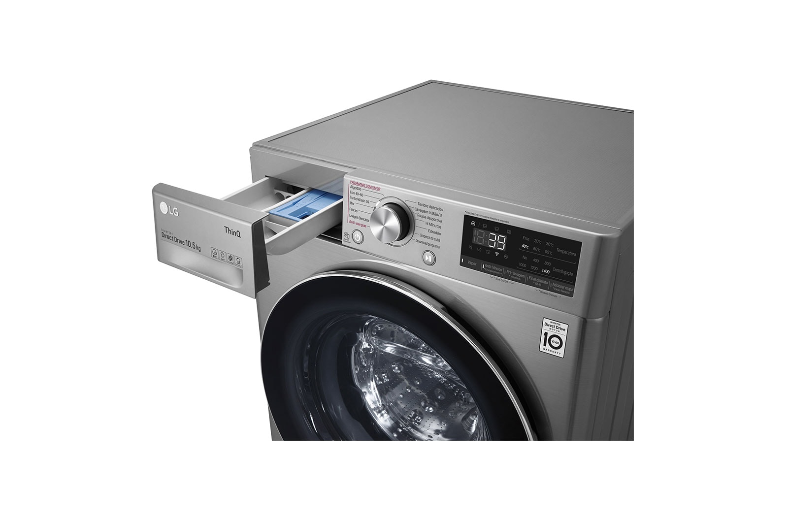 LG Máquina de lavar roupa LG F4WV7010S2S, 10,5 kg, eficiência energética A, 1400 r.p.m., AI DD™, Steam™, TurboWash360™, inox, F4WV7010S2S