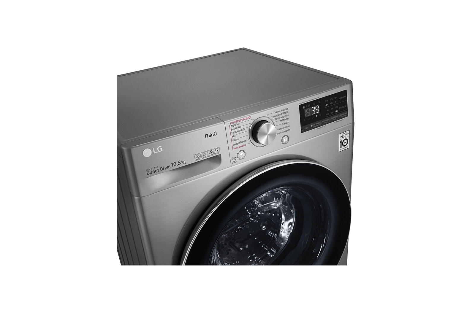 LG Máquina de lavar roupa LG F4WV7010S2S, 10,5 kg, eficiência energética A, 1400 r.p.m., AI DD™, Steam™, TurboWash360™, inox, F4WV7010S2S