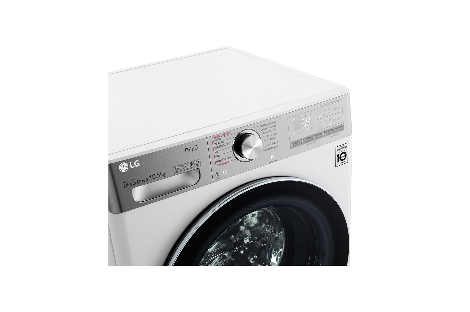 LG Máquina de lavar roupa LG F4WV9010P2W, 10,5 kg, eficiência energética A, 1400 r.p.m., AI DD™, Steam+™, TurboWash360™, branco, F4WV9010P2W