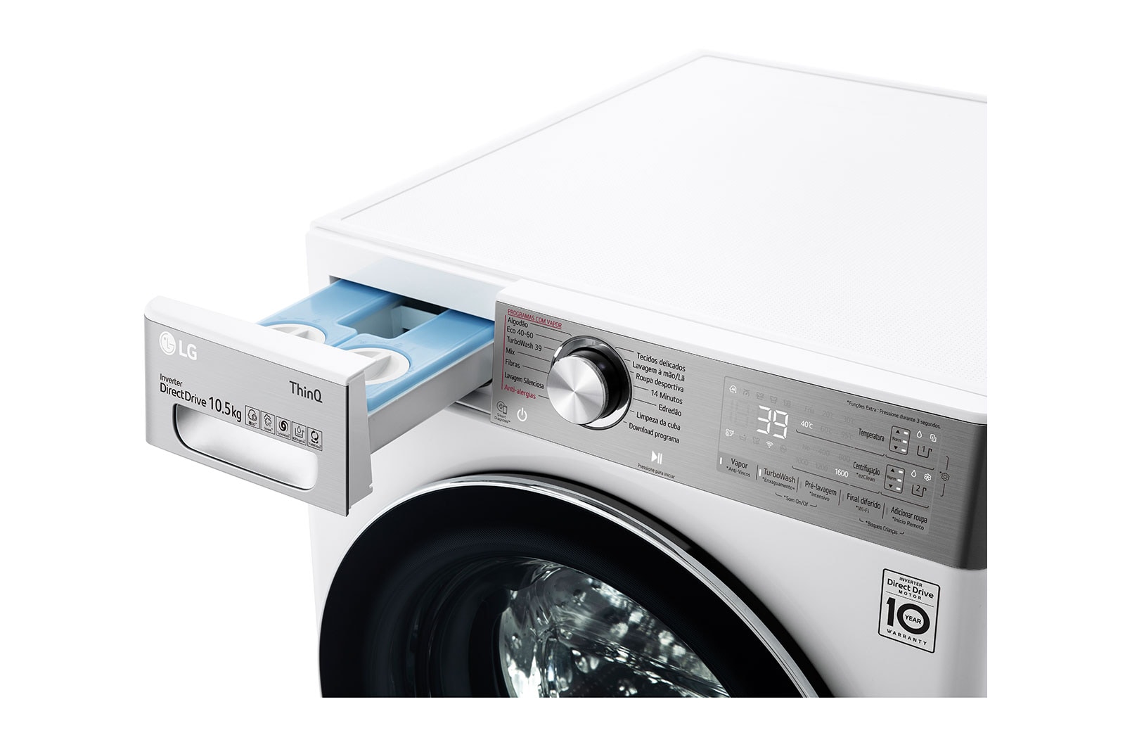 LG Máquina de lavar roupa LG F6WV9510P2W, 10,5 kg, eficiência energética A, 1600 r.p.m., AI DD™, Steam+™, TurboWash360™, ezDispense™, branco, F6WV9510P2W