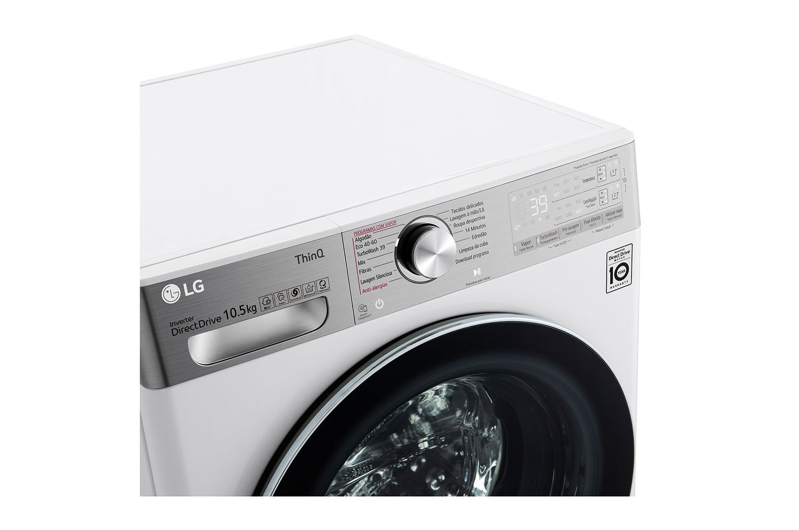 LG Máquina de lavar roupa LG F6WV9510P2W, 10,5 kg, eficiência energética A, 1600 r.p.m., AI DD™, Steam+™, TurboWash360™, ezDispense™, branco, F6WV9510P2W