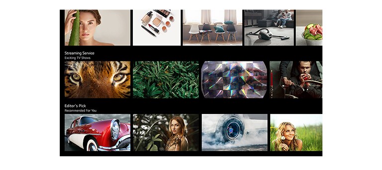 Ecrã de TV que mostra vários conteúdos listados e recomendados pela LG ThinQ AI