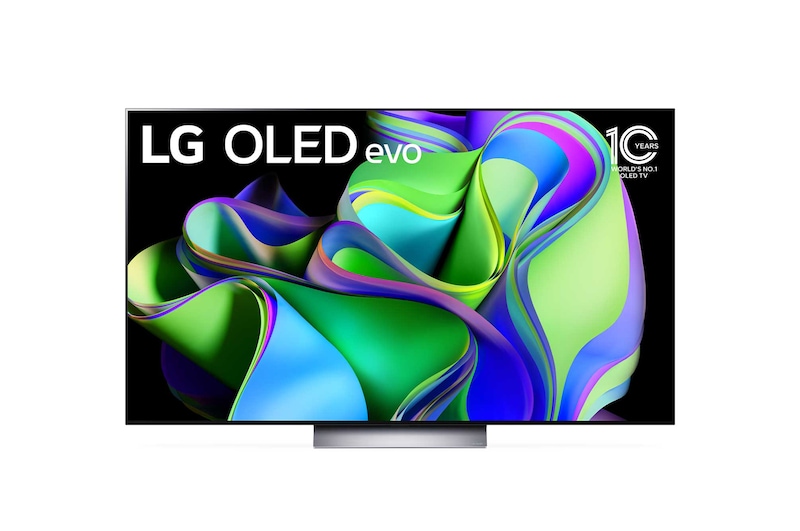 Front view with LG OLED evo and 10 Years World No.1 OLED Emblem on screen.