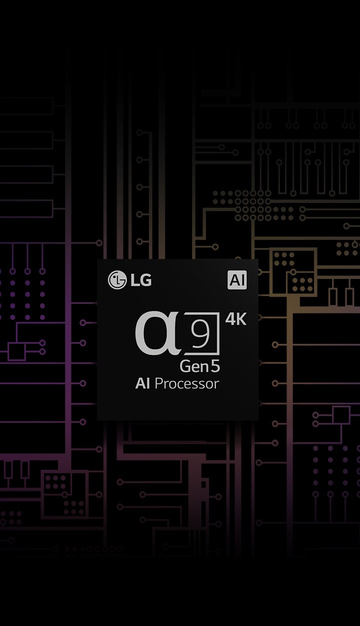 An image of the α9 Gen 5 AI processor 4K has a black and white background which transforms into colour.