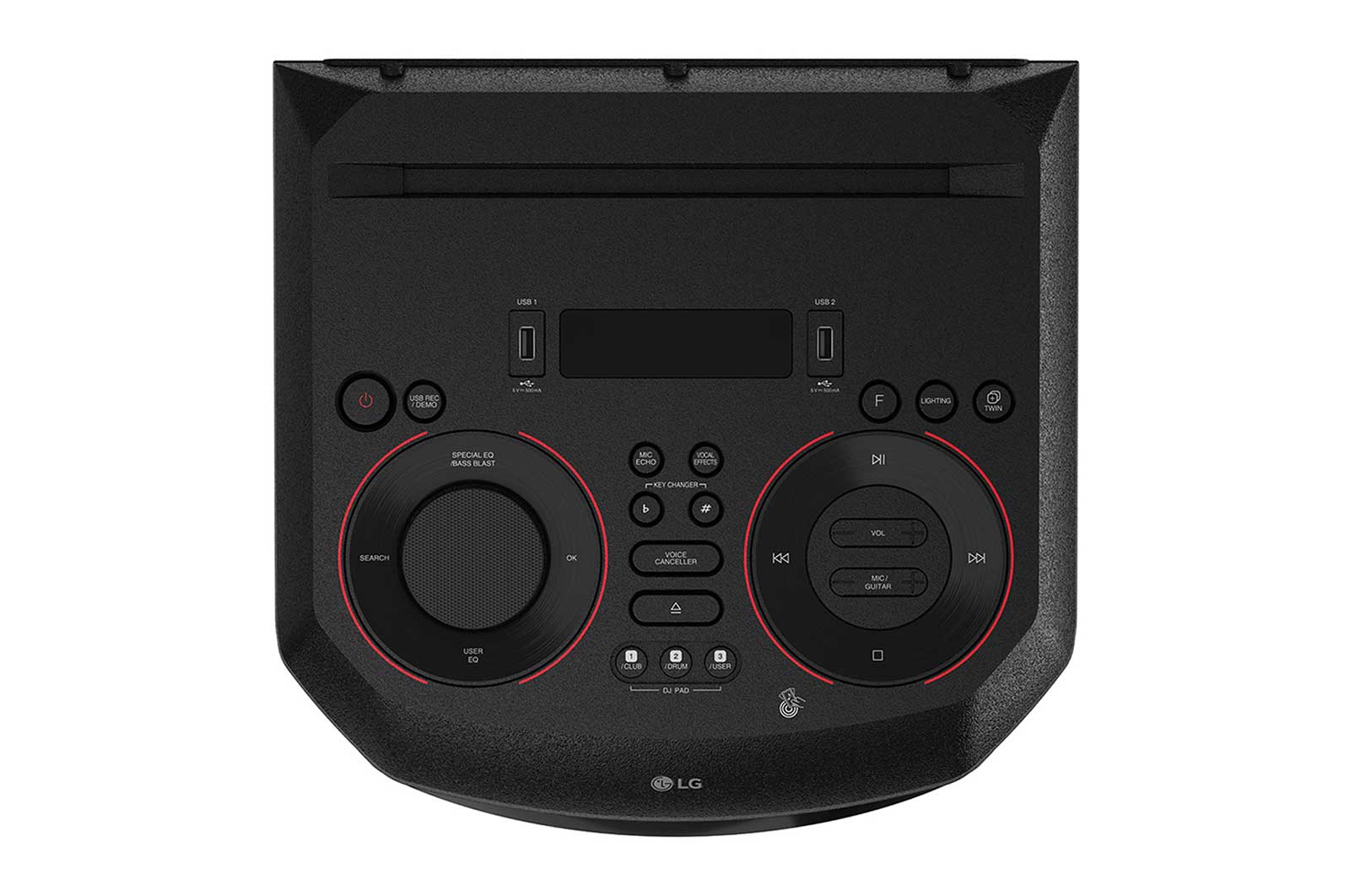 LG XBOOM RN7 ، مكبر صوت 2 بوصة × 2 ، متوسط 3 بوصات × 2 ، مكبر صوت 8 بوصة ، تعزيز جهير فائق ، انفجار جهير مزدوج ، ستروب للحفلات ، تطبيق دي جي ولوحة دي جي ، كاريوكي ستار والتحكم الصوتي ، مدخل جيتار , RN7