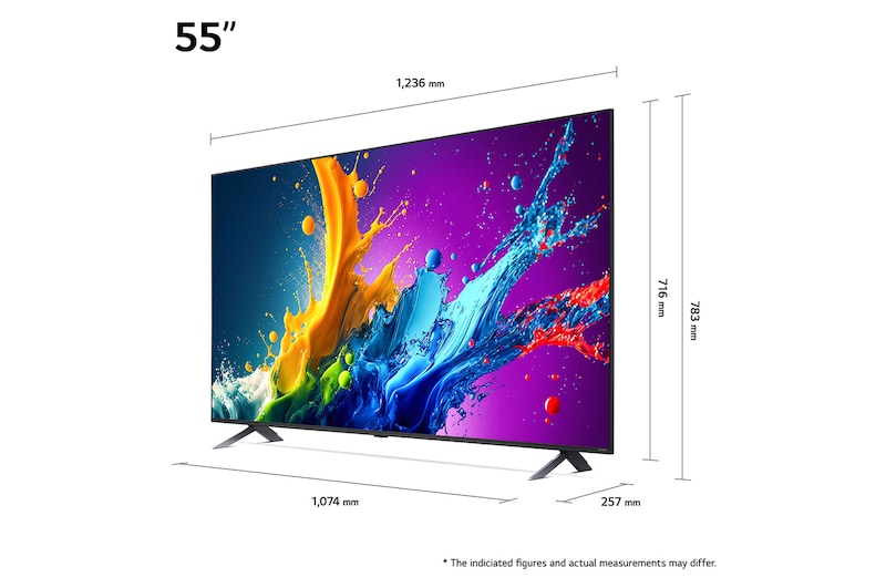 صورة جانبية بزاوية مائلة لليسار لتلفزيون LG QNED TV، وQNED80