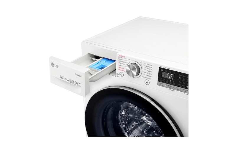 LG غسالة سعة 8 كجم مع مجفف سعة 5 كجم، غسالة ذات تحميل أمامي مزودة بميزة AI DD ™ (عناية ذكية مع حماية أكبر بنسبة 18٪ للأقمشة) ، غسالة ومجفف في جهاز واحد ، بخار ، سعة أكبر في نفس الحجم ، SmartThinQ ™ (Wi-Fi) ، باب زجاجي الفولاذ المقاوم للصدأ رافع., WSV0805WH