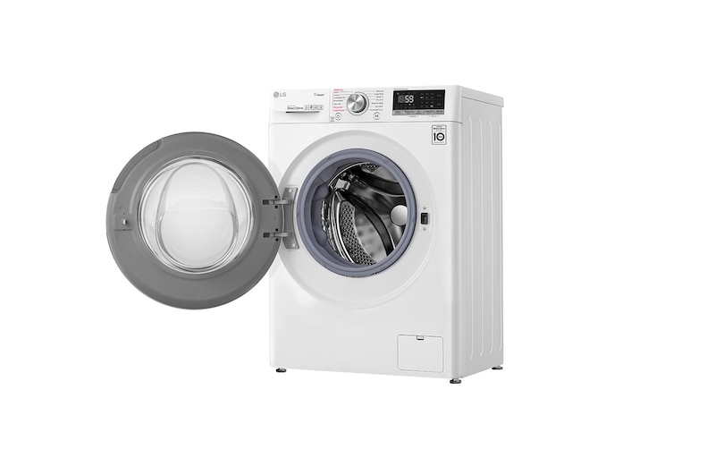 LG غسالة سعة 8 كجم مع مجفف سعة 5 كجم، غسالة ذات تحميل أمامي مزودة بميزة AI DD ™ (عناية ذكية مع حماية أكبر بنسبة 18٪ للأقمشة) ، غسالة ومجفف في جهاز واحد ، بخار ، سعة أكبر في نفس الحجم ، SmartThinQ ™ (Wi-Fi) ، باب زجاجي الفولاذ المقاوم للصدأ رافع., WSV0805WH