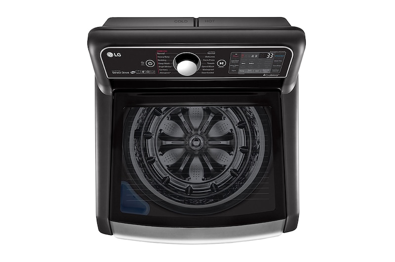 LG غسالة بتعبئة علوية سعة 24 كجم ، لون فولاذي أسود ، ™TurboWash3D ، بخار ، تنظيف تلقائي للحوض ، حوض كامل من الفولاذ المقاوم للصدأ ، غسيل أولي تلقائي ، ™ThinQ, WTR24HHB1