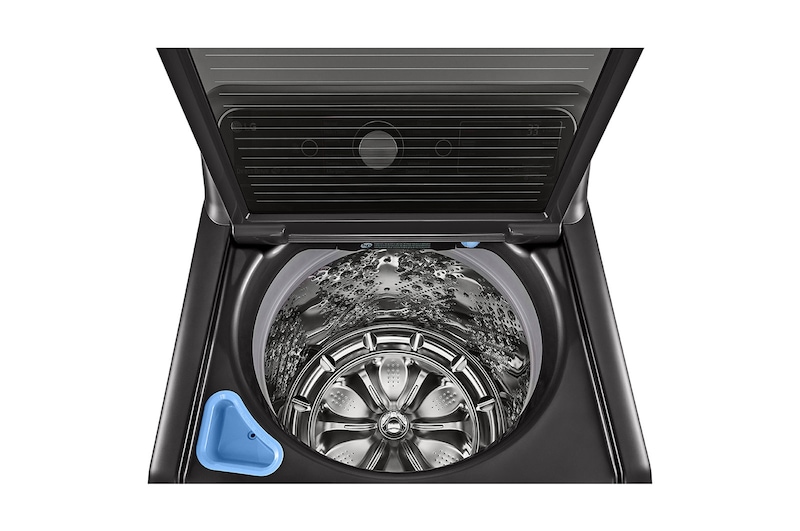 LG غسالة بتعبئة علوية سعة 24 كجم ، لون فولاذي أسود ، ™TurboWash3D ، بخار ، تنظيف تلقائي للحوض ، حوض كامل من الفولاذ المقاوم للصدأ ، غسيل أولي تلقائي ، ™ThinQ, WTR24HHB1