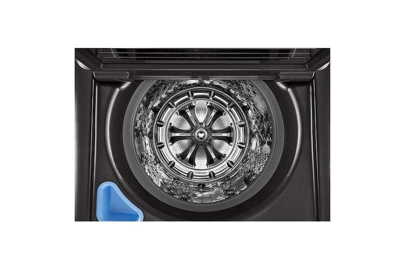 LG غسالة بتعبئة علوية سعة 24 كجم ، لون فولاذي أسود ، ™TurboWash3D ، بخار ، تنظيف تلقائي للحوض ، حوض كامل من الفولاذ المقاوم للصدأ ، غسيل أولي تلقائي ، ™ThinQ, WTR24HHB1
