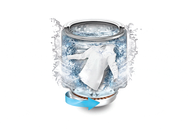 دوران الحوض والنابض لإحداث تأثير دعك الملابس