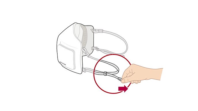 alt=&quot;A video shows the a drawing of the PuriCare Wearable Air Purifier with the ear straps attached. An arrow points to the end of the ear strap and a circle magnifies the area. A hand pulls at the end to tighten the ear straps. Next a drawing of a man facing front wearing the air purifier comes on the screen and then he turns to show the back and the strap extender appears on the left side of the screen. The strap extender then moves to attach to the ear straps on either side to make the air purifier more comfortable for the user.&quot;