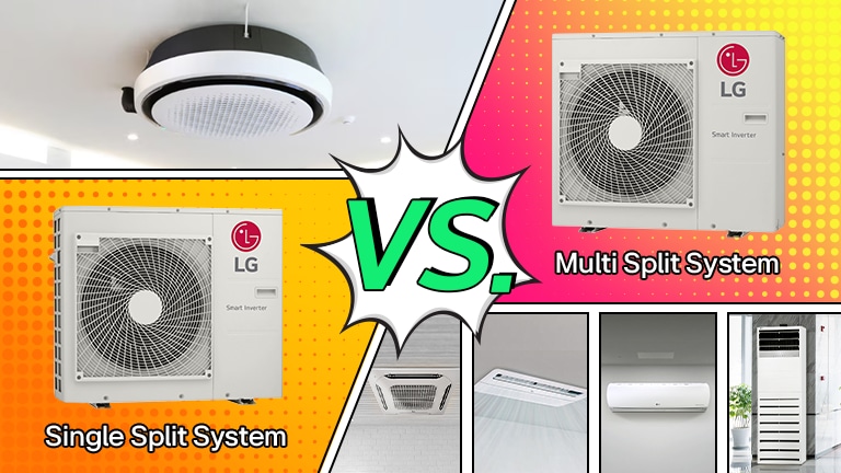 LG single vs. multi split air conditioners: energy-efficient cooling with smart inverter for homes and businesses.