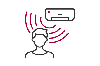 Integration of Smart Technology showing a person interacting with an air conditioning unit through signal waves. 