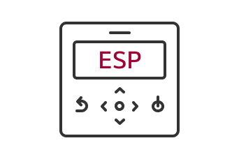 A simple interface icon with 'ESP' in a rectangle, surrounded by control symbols indicating Easy Control of LG Ceiling Concealed Duct.