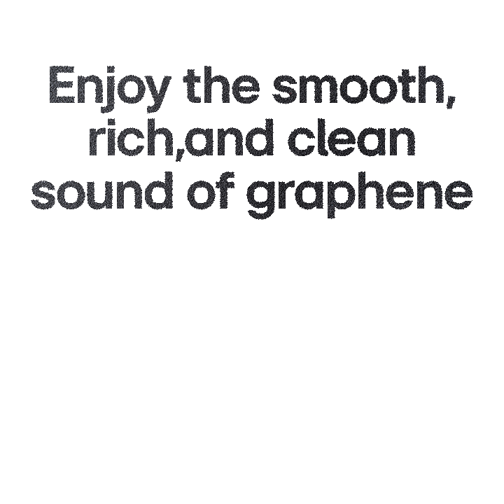 The image shows a hexagon pattern against a black background. As you scroll down the page, a text image reads, "Enjoy the smooth, rich, and clean sound of graphene."