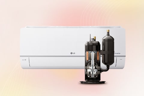 The air conditioner and Dual Inverter Compressor are side by side.