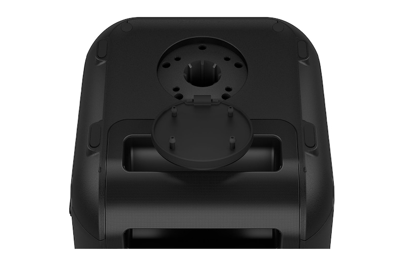 Close up of a bottom, showing speaker stand mount.