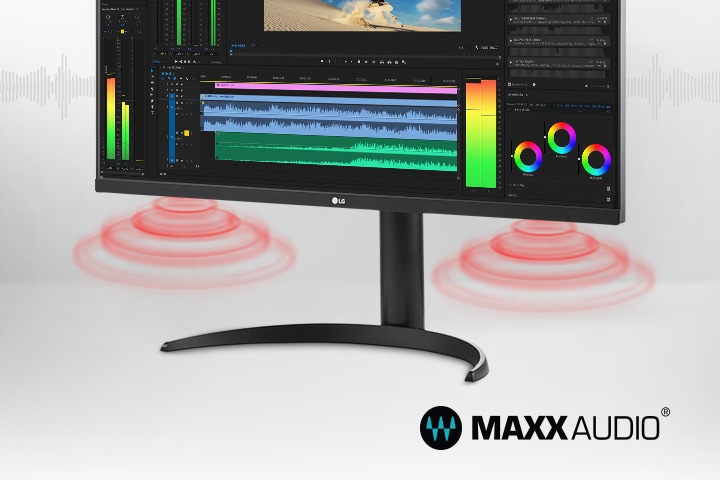 This monitor supports a built-in stereo speaker with MaxxAudio that helps you save desk space and delivers audio clarity. 