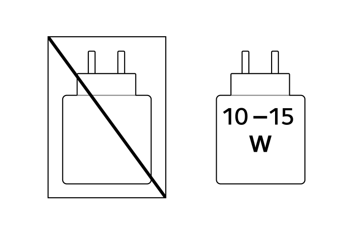 The power delivered by the charger must be between min [10] Watts required by the radio equipment, and max [15] Watts in order to achieve the maximum charging speed.