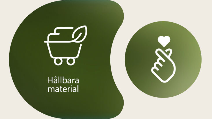 Till vänster visas LG:s ikon för hållbara material med dess namn skrivet nedanför. Till höger visas ESG-fingerhjärtikonen.