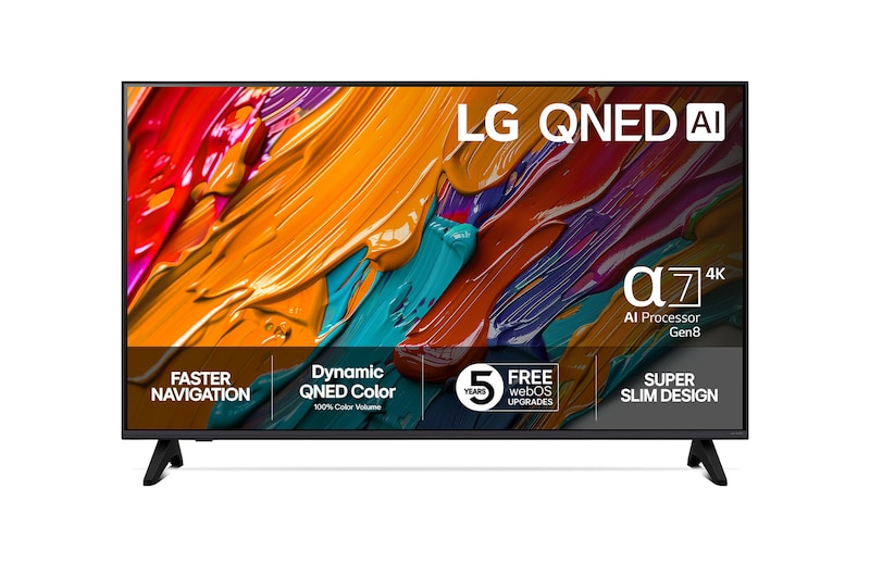 Vy framifrån av LG 43" QNED AI QNED7E 4K Smart TV 2025 43QNED7EA6B