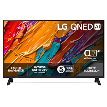 Vy framifrån av LG 43" QNED AI QNED7E 4K Smart TV 2025 43QNED7EA6B
